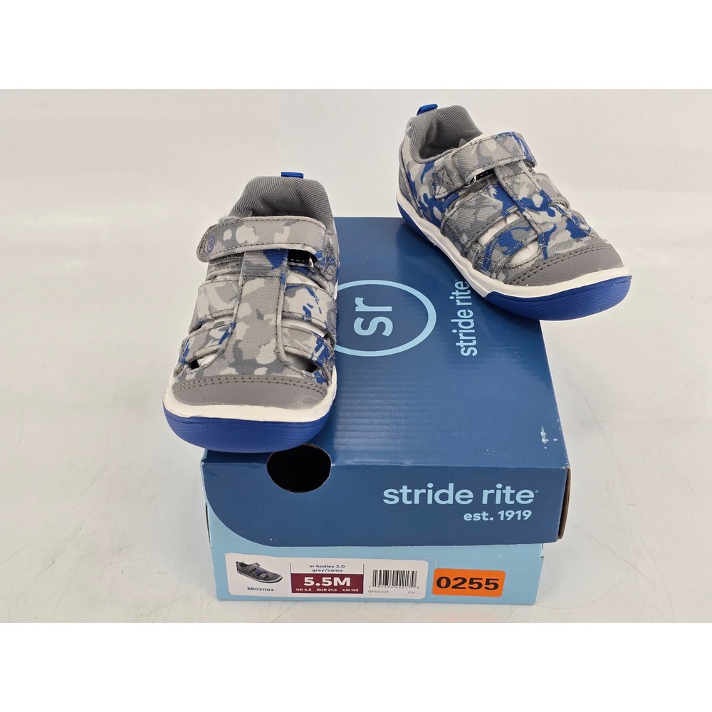 Stride Rite Hadley‎ 2.0 Boys 5.5M Grey Camo Hook Loop Sandals -NEW